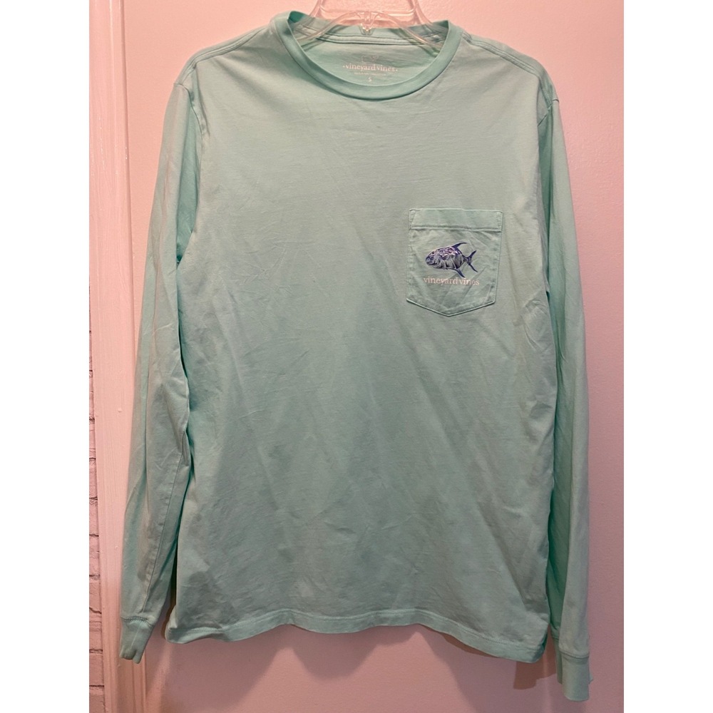 Limited Edition Vineyard Vines Fishing outdoor Logo Pocket Mens T Shirt Teal M